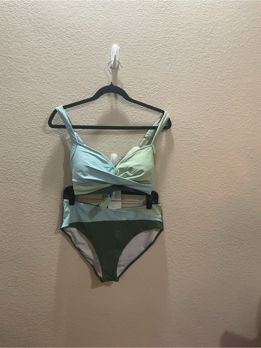 Two-Tone Green Wrap Bikini Set with High-Waist Bottoms